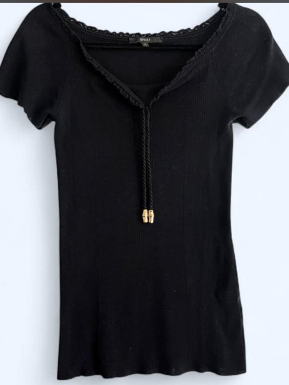Tom Ford era Gucci black off the shoulder top with gold hardware Size L